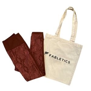 Fabletics Leggings Women’s Medium Rust Color Cropped With Canvas Tote Bag
